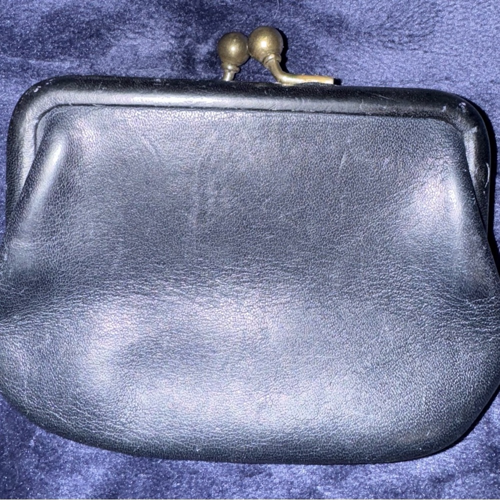 Coach Black Leather Kiss-Lock Coin Purse